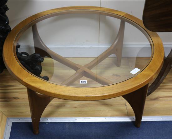 A teak and glass 1950s coffee table W.87cm